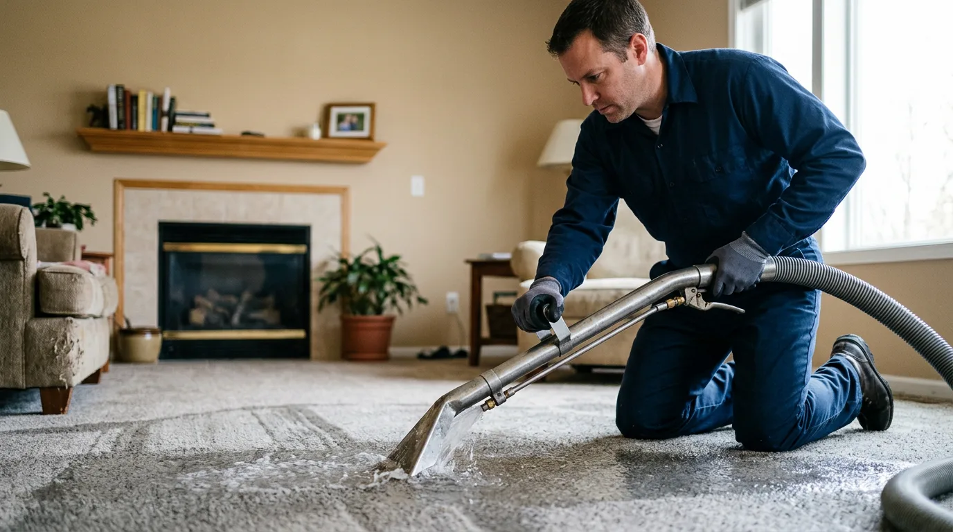 Water damage restoration technician working near Bedford, NH